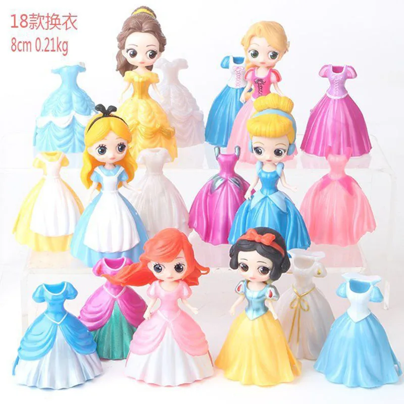 Disney-piezas de 18 piezas, princesa Cenicienta, Elsa, Sofía, Blancanieves, sirena con Clip mágico, vestido de cambio, regalo creativo