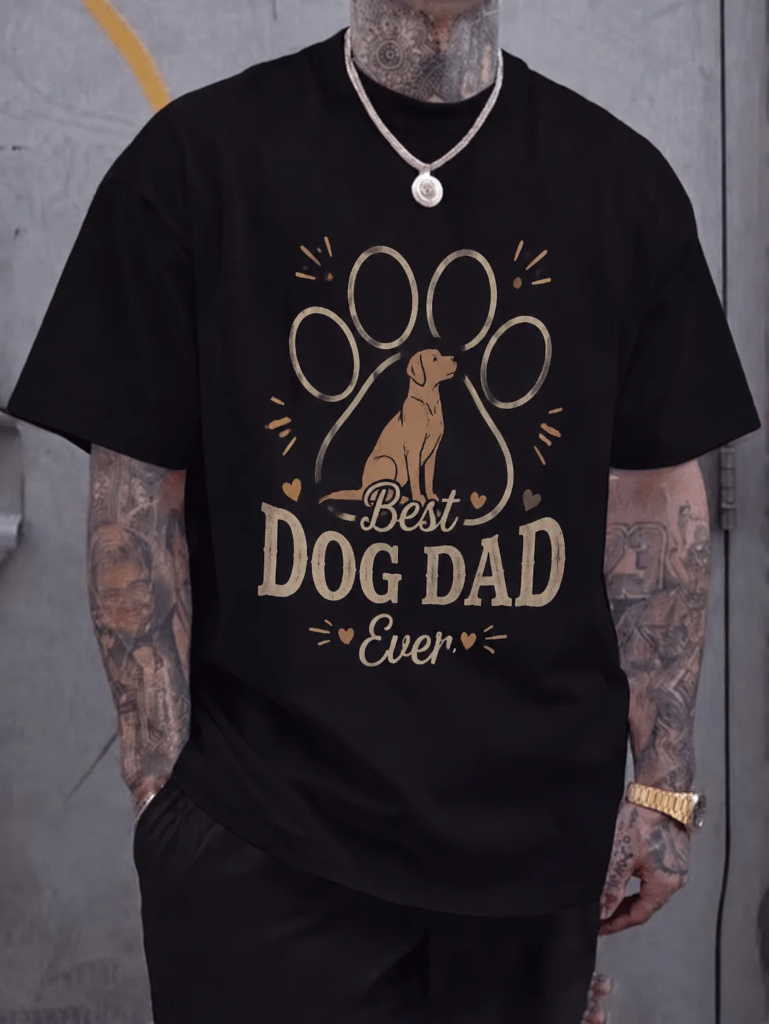 

Men Graphic t Shirt Short Sleeve Classic Fit Dog Dad Paw Graphic Vintage Retro Streetwear Outdoor Casual Daily Wear Soft Cotton