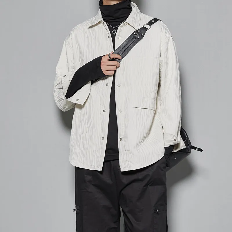 High Quality Shirt Style Coat Jacket Men's Autumn Loose Casual Japanese Retro Simple Pu Handsome Apricot Shirt