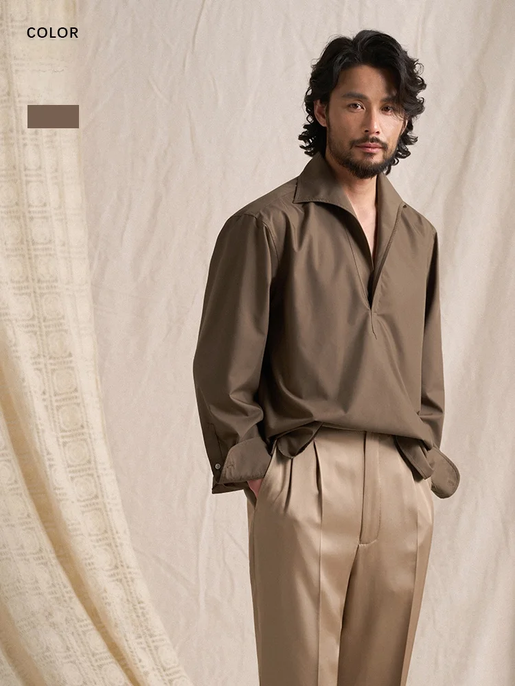 

Cultum Men's Modal irt f Open Collar Ice Sensation Ultrine Fiber Busin Casual Breathable Summer Long Sve irt