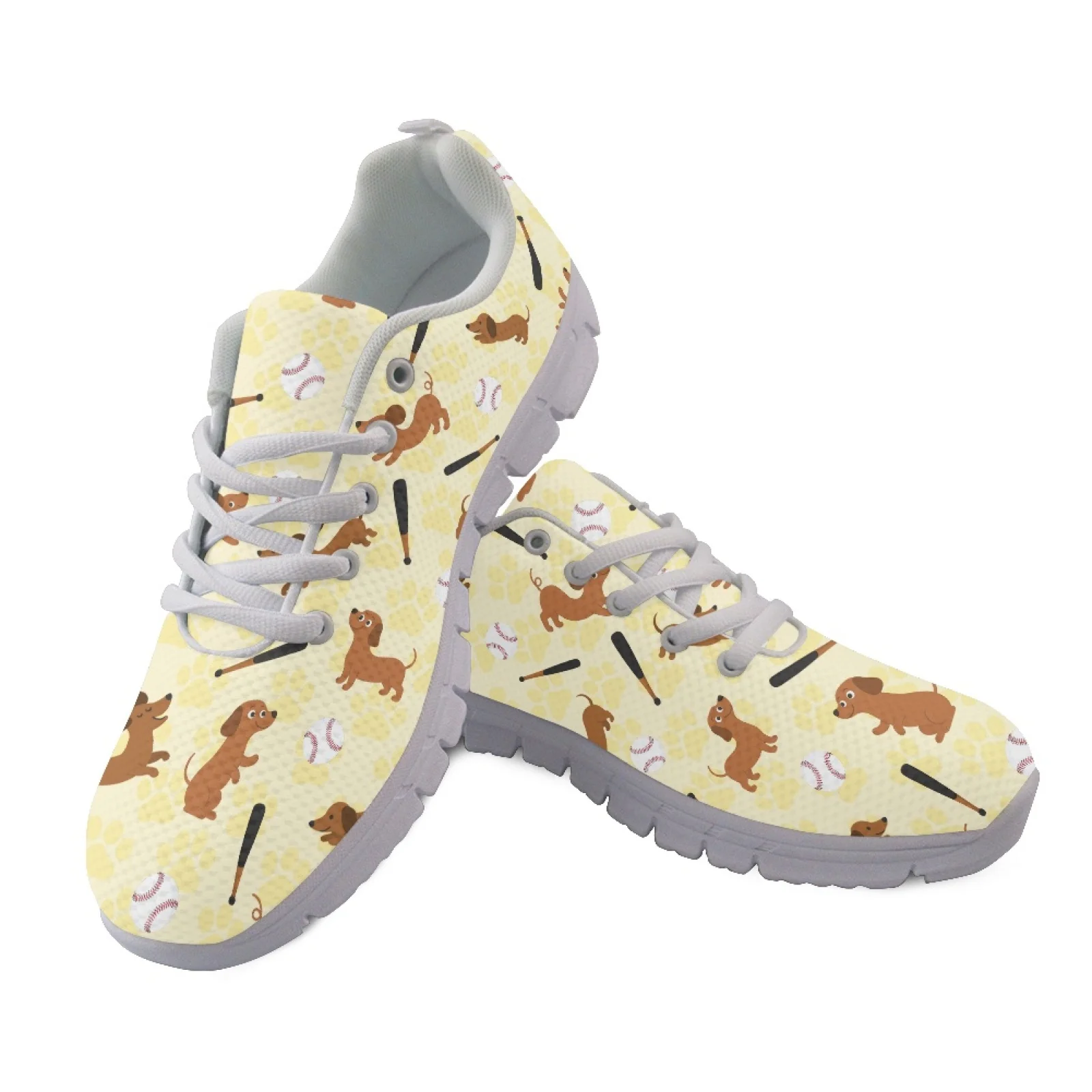 Coloranimal Lightweight Athletic Sneakers with Dachshund Baseball Pattern, Lace up Trainers for Running Gym Daily Wear