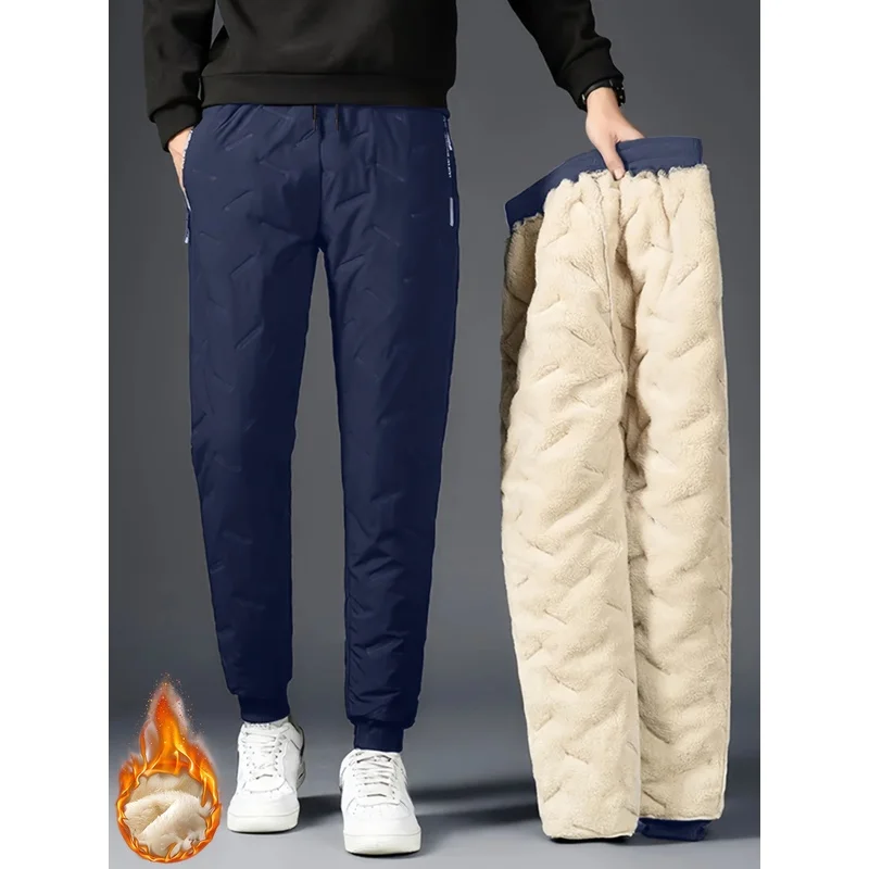 Winter Pants For Man Men's Velvet Thickened Warm Sports Trousers With Stylish Zipper Pockets Clothing Padded Sweatpants Clothes