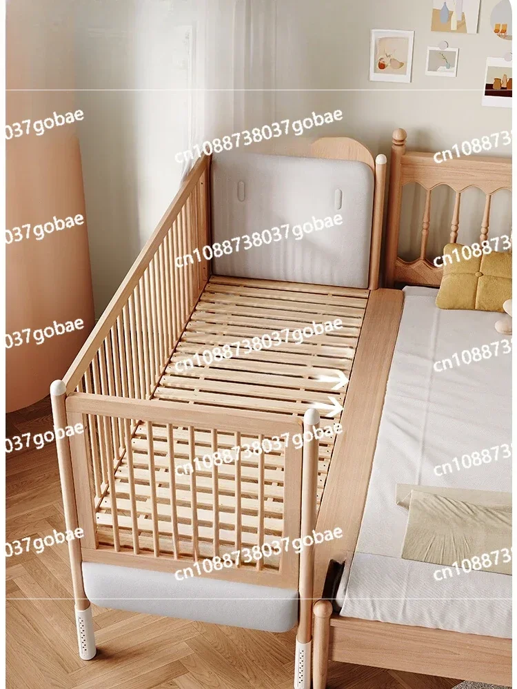 Childlike Heart Craftsman Children's Splicing Bed Crib Side Widened Bed Flat Bed Solid Wood Adjustable Baby Beech Customization