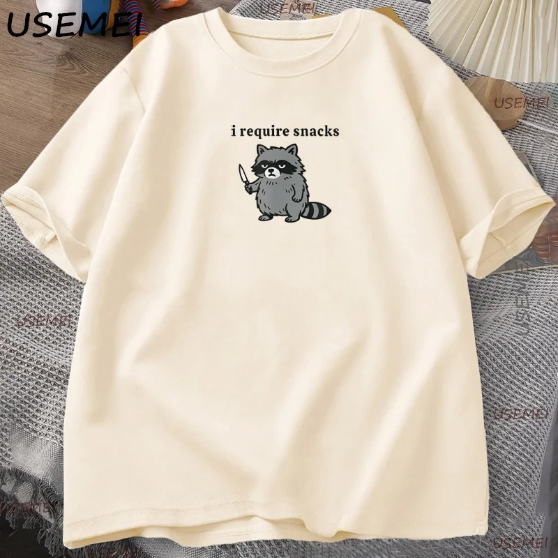 I Require Snacks T Shirt Funny Raccoon Men Women T-Shirt Cute Animal Lover Tee Casual Graphic Tshirt Cotton Breathable Tshirt image 3