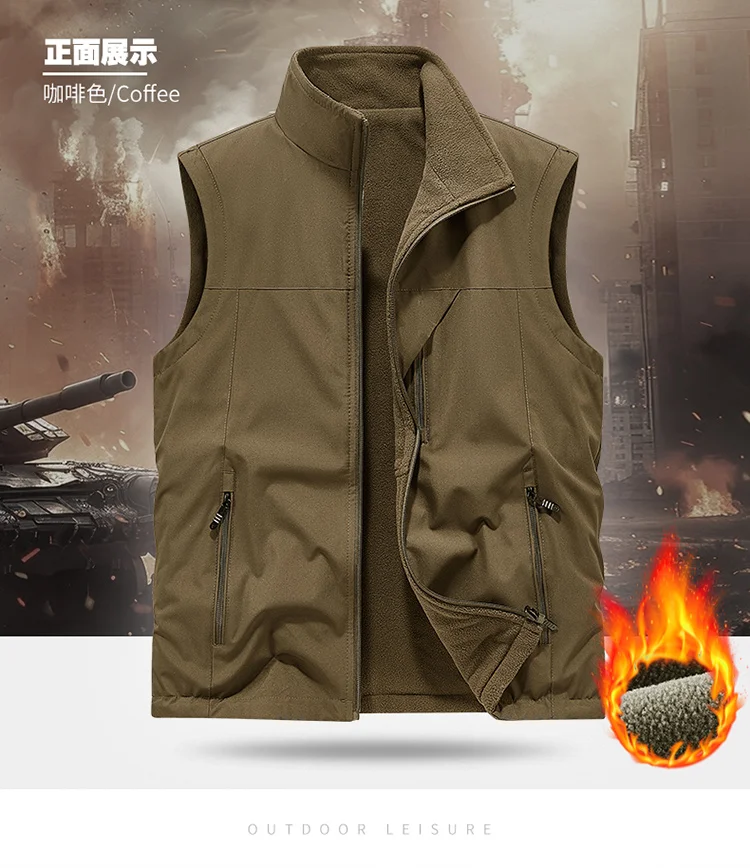 2026 Men's Vest Jacket  Outerwear Casual Style Daily New Autumn Winter Warm thickened fleece double-sided  slim fit vest