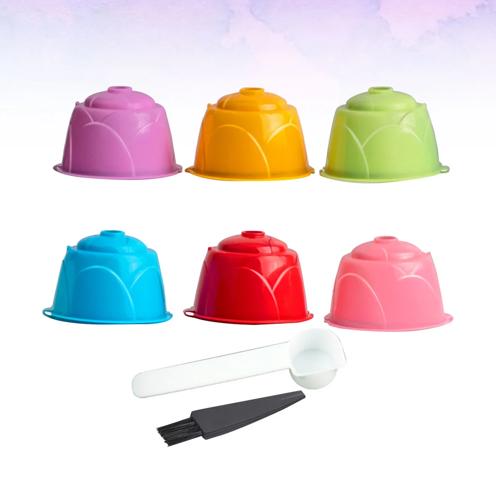 6Pcs Reusable Coffee Capsule Filter Compatible Espresso Machine Food Grade PP Stainless Steel Tamper Lightweight Portable Coffee