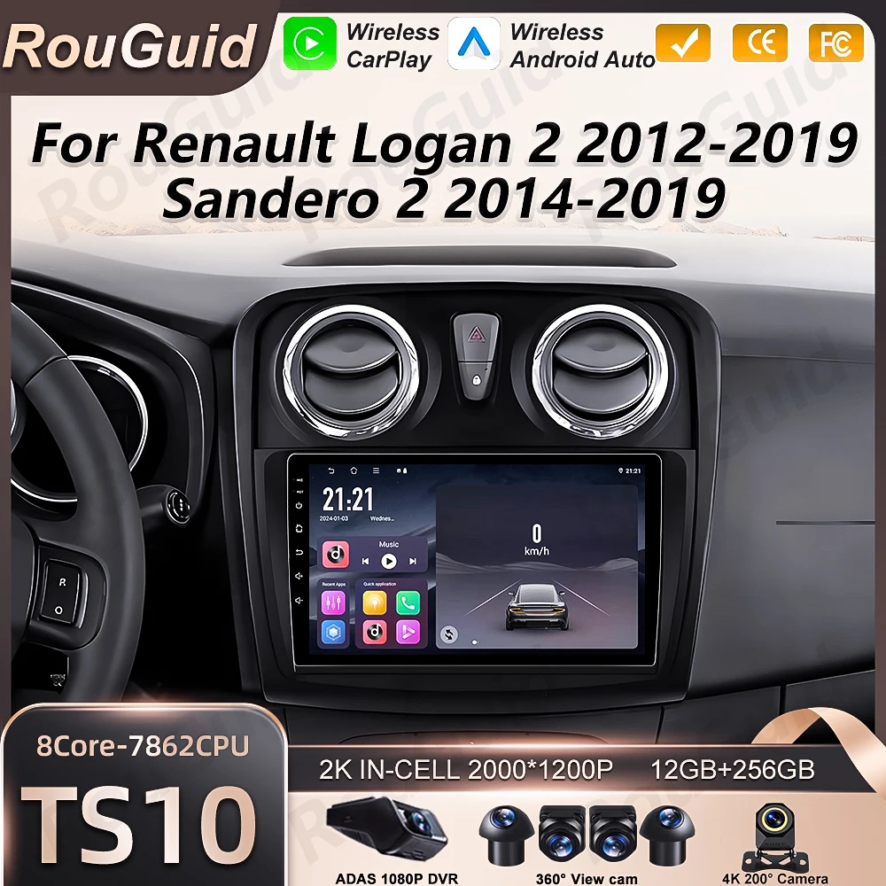 

Android 16 Auto Car Radio For Renault Logan Sandero 2 2012 - 2019 Wireless Carplay Multimedia Player GPS Navigation DSP 5G Wifi