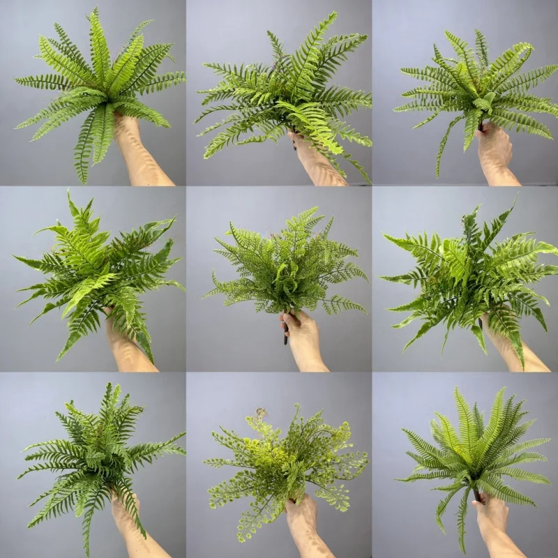 Helecho Artificial grande de 40-55cm, plantas verdes falsas, Palma colgante de pared persa, helecho Boston de plástico para interiores y exteriores, decoración de jardín y hogar