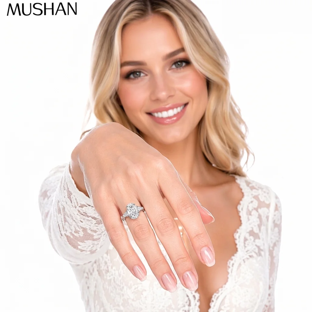MUSHAN Luxury Jewelry 925 Sterling Silver Ring VVS Moissanite Present Ring Women 18K Gold Plated MST Patent Fine Rings