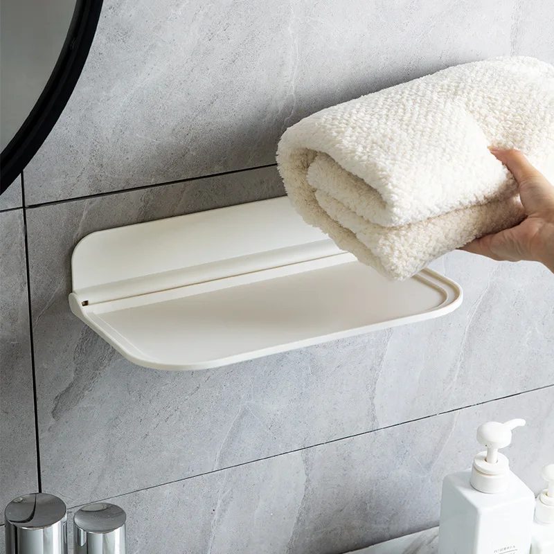 

Foldable Bathroom Shelves Wall-mounted Plastic Floating Shelf for Towel Clothes Storage Household Toilet Extra Storage Board