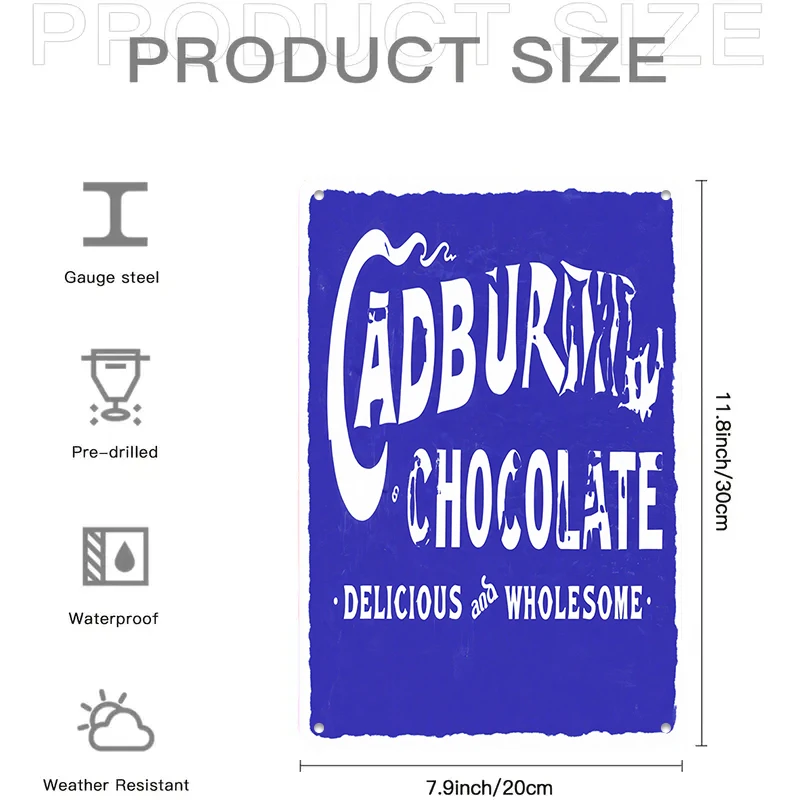 1 قطعة 2D شقة خمر كادبوري الشوكولاته القصدير اللوحة اللوحة الكلاسيكية الأزرق والأبيض الإعلان شعار البريطانية الحنين الديكور p