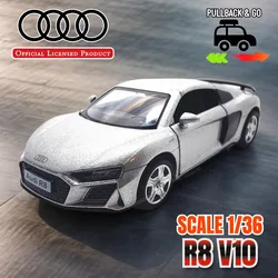 1/36 Audi R8 V10 Pullback Toy Car Model Mechanic Replica Official Licensed Scale Diecast Miniature Art Xmas Kid Boy Gift