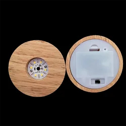 AAA alimentato a batteria 8cm rotondo in legno LED Light Dispaly Stand Base cristallo vetro resina arte ornamento 3D Base lampada da notte in legno