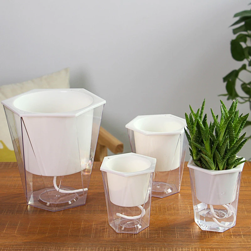 Self Watering Lazy Flowerpot Automatic Water Absorption Transparent Circle Hydroponics Succulent Plant Flower Pot