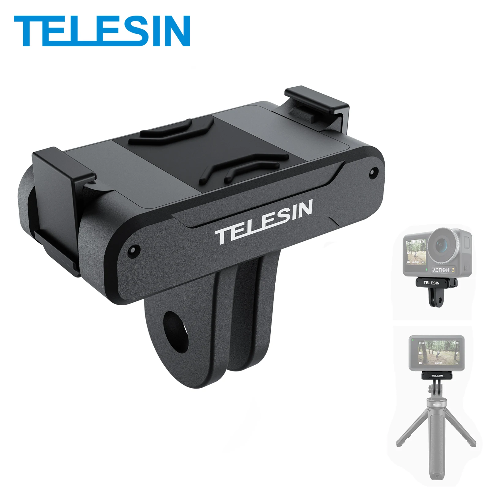 TELESIN DJI 액션 3 4 5pro 용 마그네틱 2 클로 어댑터, 1/4 스레드 범용 포트, DJI 액션 5pro 4 3 카메라 액세서리