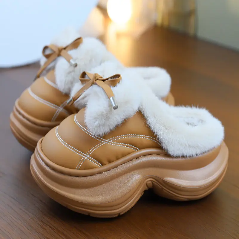 

2025 New Winter Shoes for Women EVA Plush Slippers Platform Indoor Furry Non-slip Warm Plush Ladies Strawberry Slippers