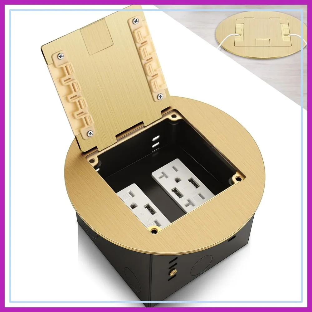 

Recessed Floor Outlet 2-Gang 4.72"x4.72"x3.94" with USB Chargers 20A ETL Listed Brushed Gold