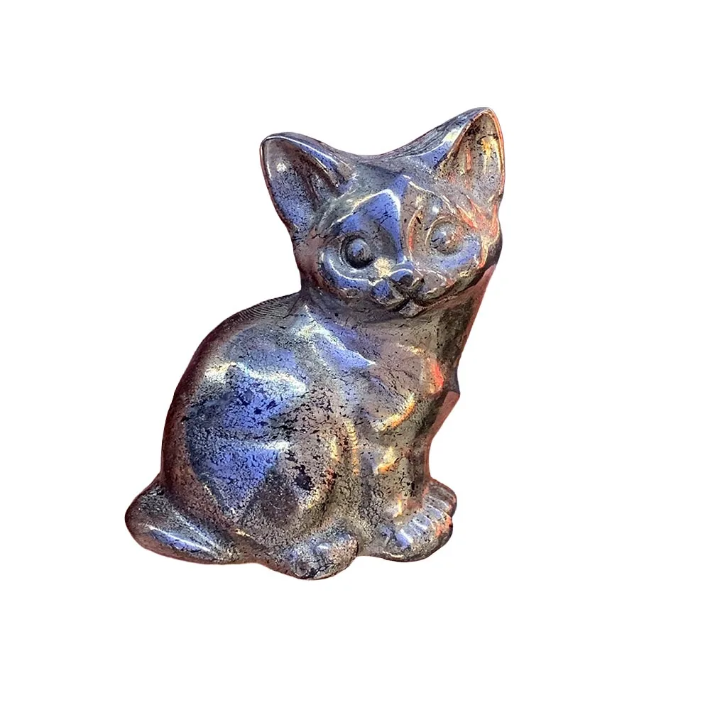 Custom 6cm Pyrite Cat Figurine - Hand-Carved Crystal Statue for Home Decor, Reiki Healing Stone & Unique Gift