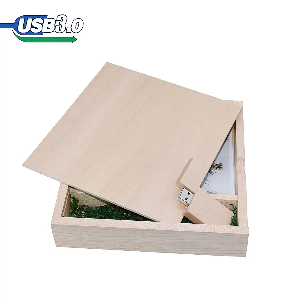 Hot Selling Rectangle Wooden USB+ Box Pendrive Pen Drive USB 8GB 16GB 32GB 64GB USB Flash Drive Photography Wedding Gift