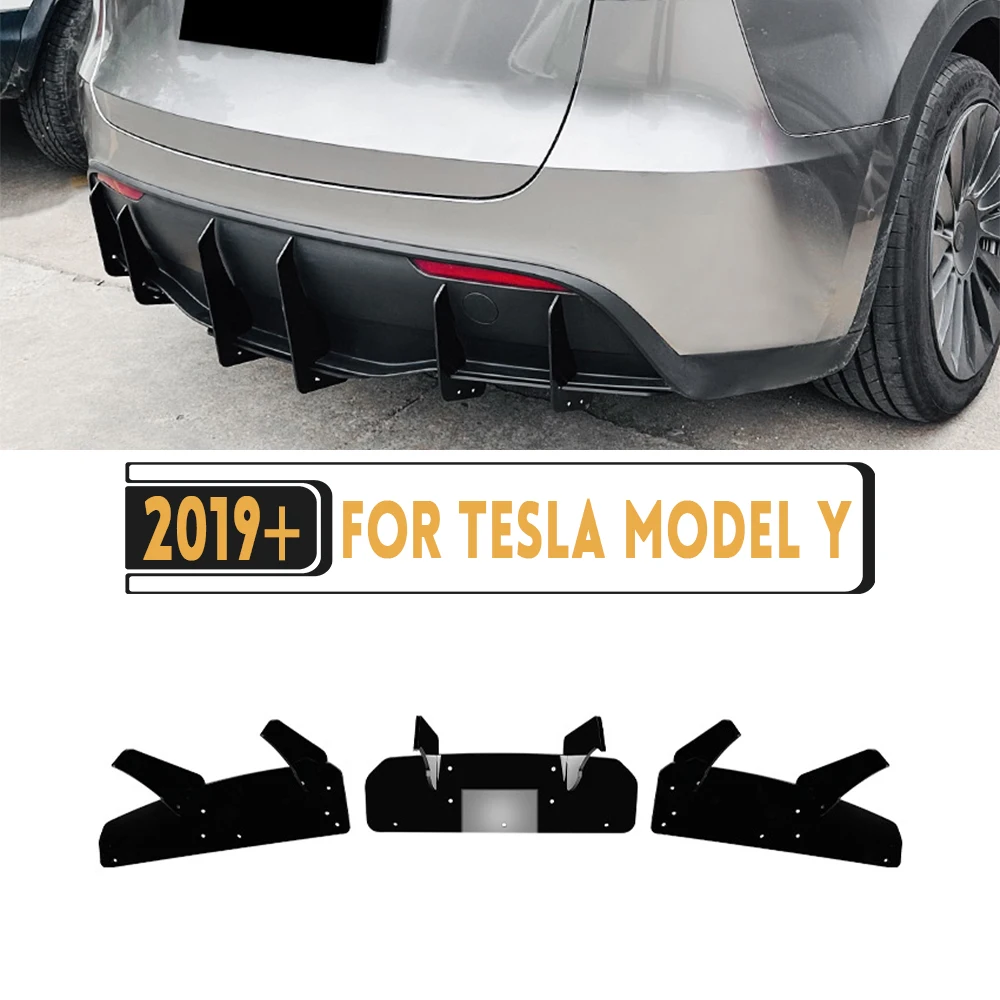 

Для Tesla Model 3 2023+ / Model Y 2019+ Задний диффузор, спойлер-накладка на задний бампер из ABS, нижний сплиттер-воздуховод (Wind Knife Splitter)