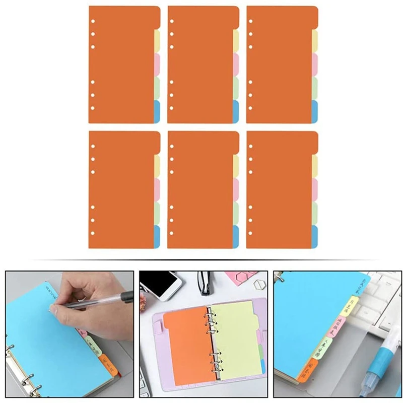 30Pcs 6 Ring Binder Dividers With 4 Tabs Paper Divider Category Page Indexing Cards Loose Leaf Binders