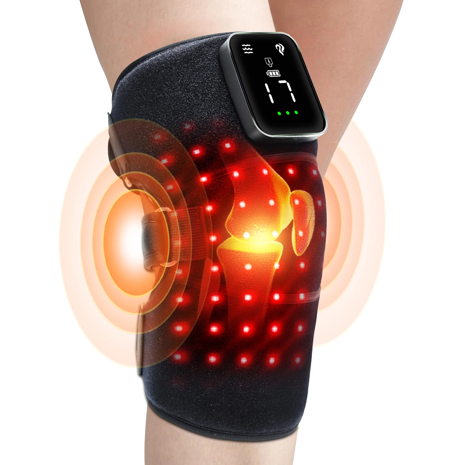 

Wireless rechargeable 660nm and 850nm red light treatment knee and vibration massage knee brace