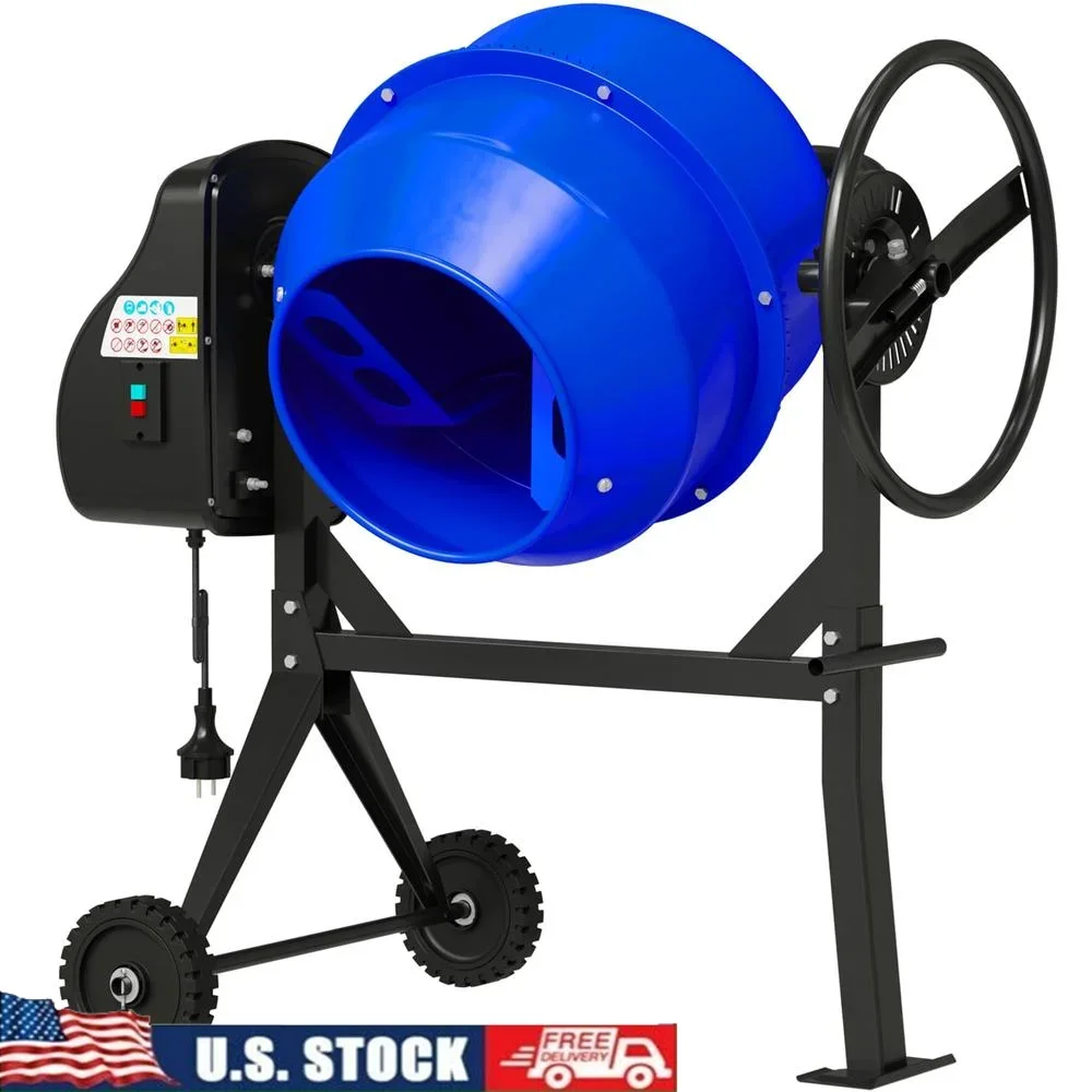 450W Electric Concrete Mixer Machine 4.3 Cu Ft Heavy Duty Cement Mixer with Wheels Stand Ideal Mortar Grout Agriculture