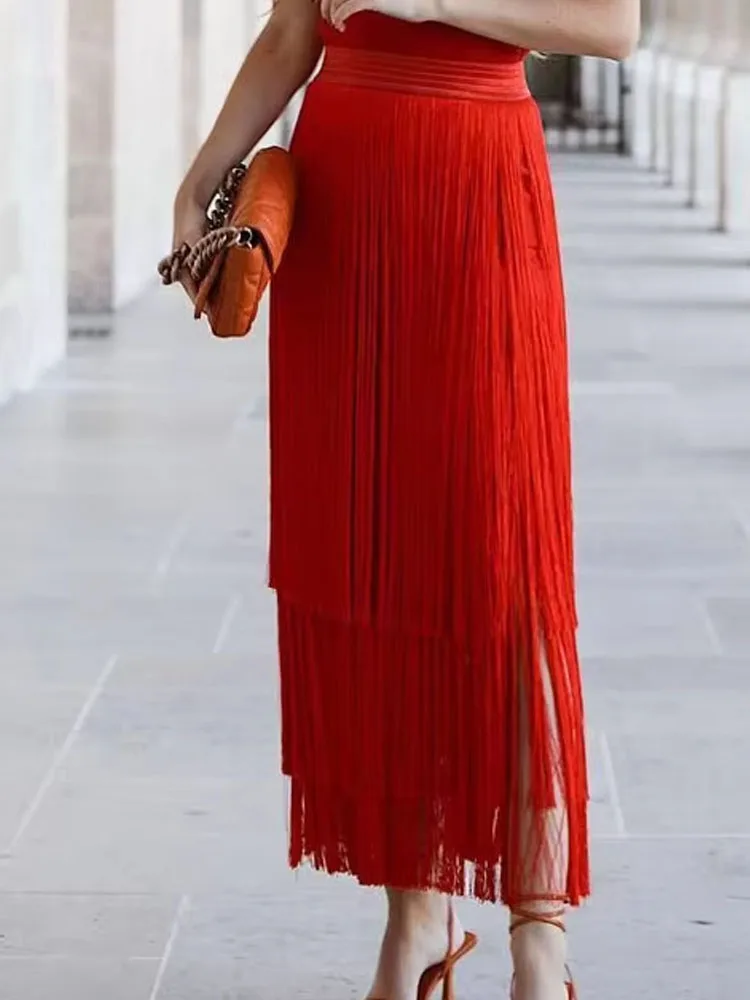 Demi-jupe de soirée élégante pour femmes, décontractée, couleur unie, longueur Midi, mode gland, taille haute, demi-jupe irrégulière, printemps automne