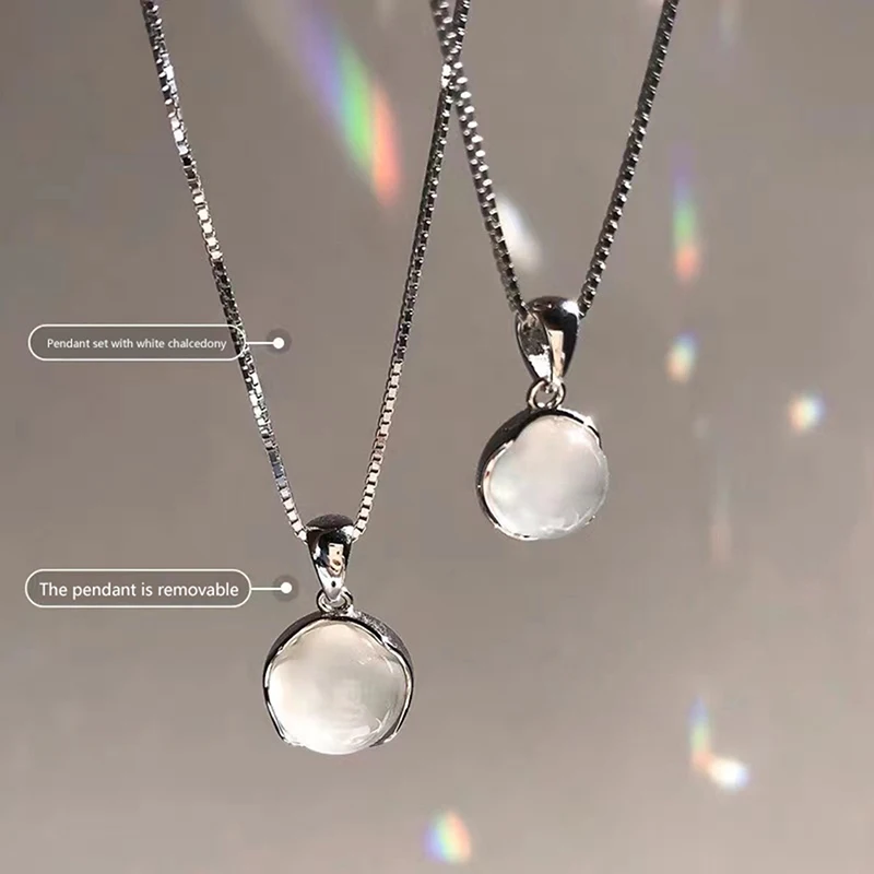 Slimming and Weight Loss Chalcedony Pendant Necklace for Women Delicate Clavicle Chain Silver Color for Wife Girlfriend Gift