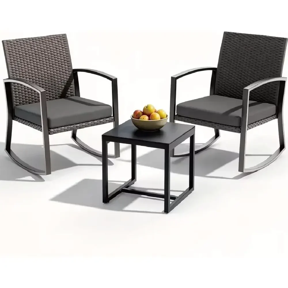 All-Weather 3-Piece Wicker Patio Bistro Set, Medium Gray, Ideal for Outdoor Porch, Balcony, Garden, Backyard, Poolside