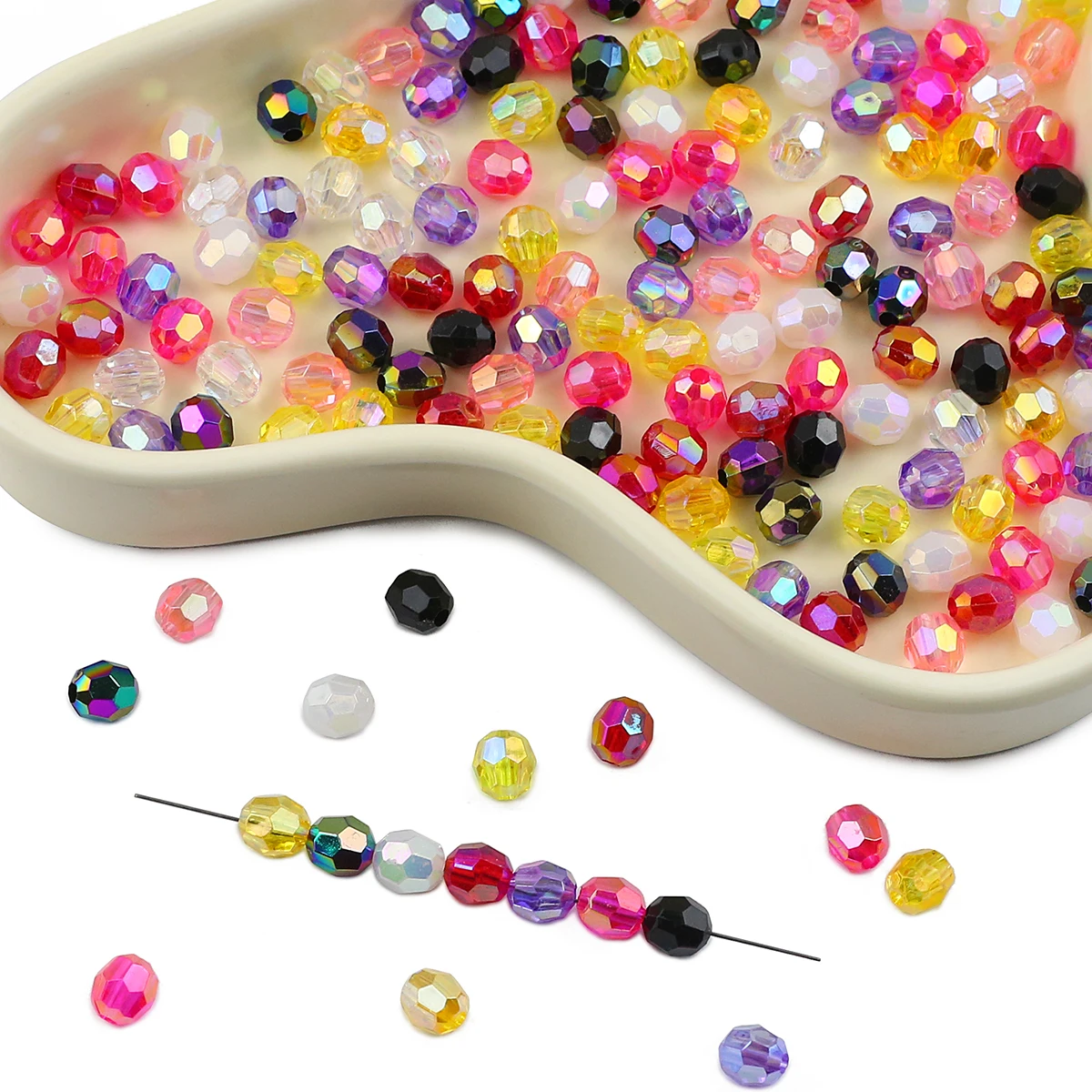 100/200/400pcs 8mm Colourful AB Colour Faceted Round Acrylic Crystal Spacer Loose Beads For Bracelet Necklace DIY Jewelry Making