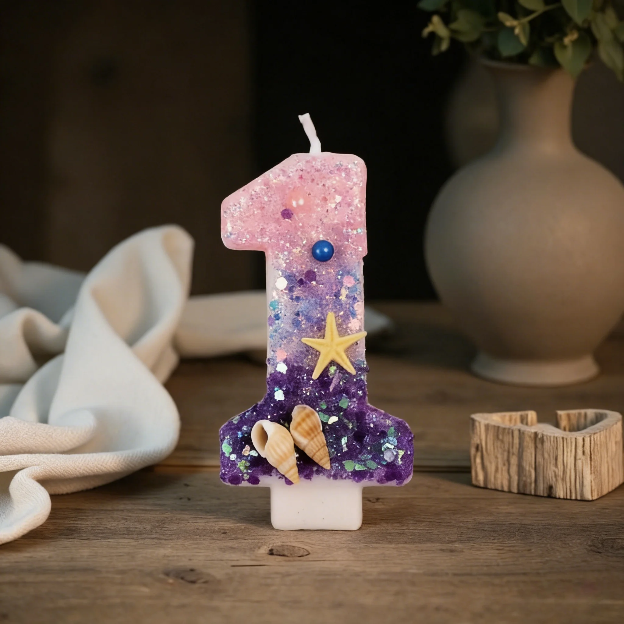 Three Color Gradient Mermaid 0-9 Number Birthday Cake Digital Candle Decoration view 3