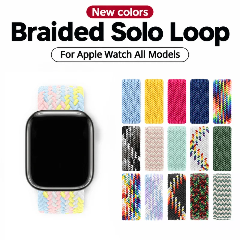 Band for Apple Watch ultra 4 3 2 Braided solo loop series 12 11 10 9 8 7 SE stretchable Strap for iWatch Pes Bracelet Nylon