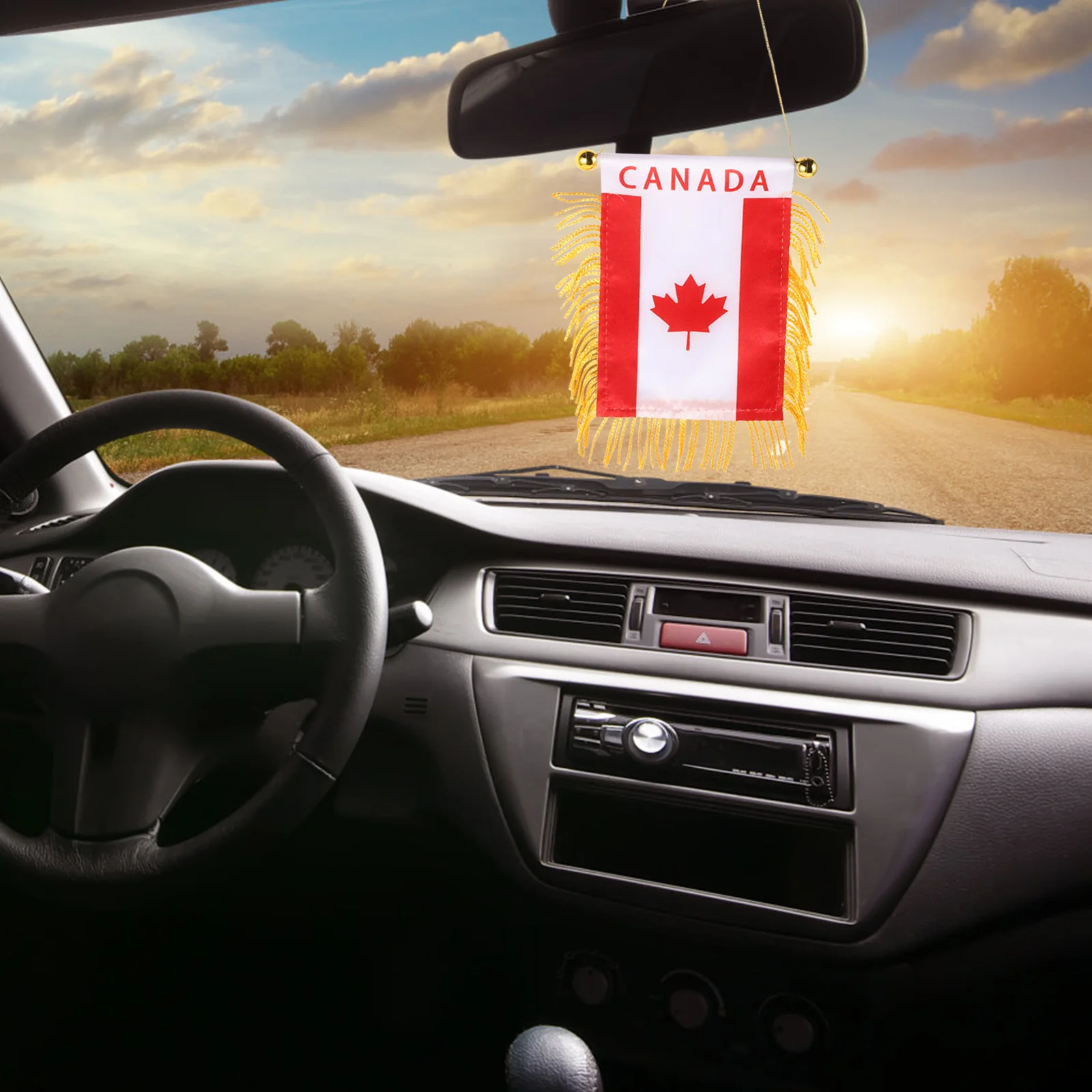 

6Pcs Canada Flag Car Mini Hanging Flags Satin Plastic Small Banners Rearview Mirror Decorations Car Ornament Hanging Accessories