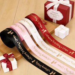 5 Yards Happy Mother's Day Ribbon, Pink Red Ribbon for Gift Wrapping, Satin Ribbon for Flower Bouquet Moms Birthday Day Thank