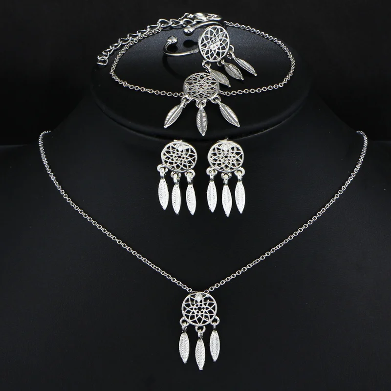 Hollow Dream Catcher Tassel Necklace Earring Ring  Bracelet Women's Jewelry Set New Chic 1 Piece Necklaces for Women бижутерия