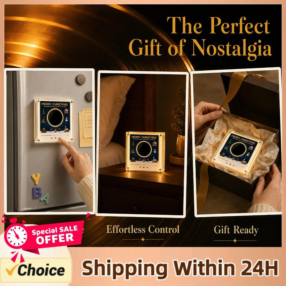 Mini Vinyl Record Player NFC-compatible Rotating LED Night Light Magnetic Base Fridge Magnet Retro Turntable Decor Gift