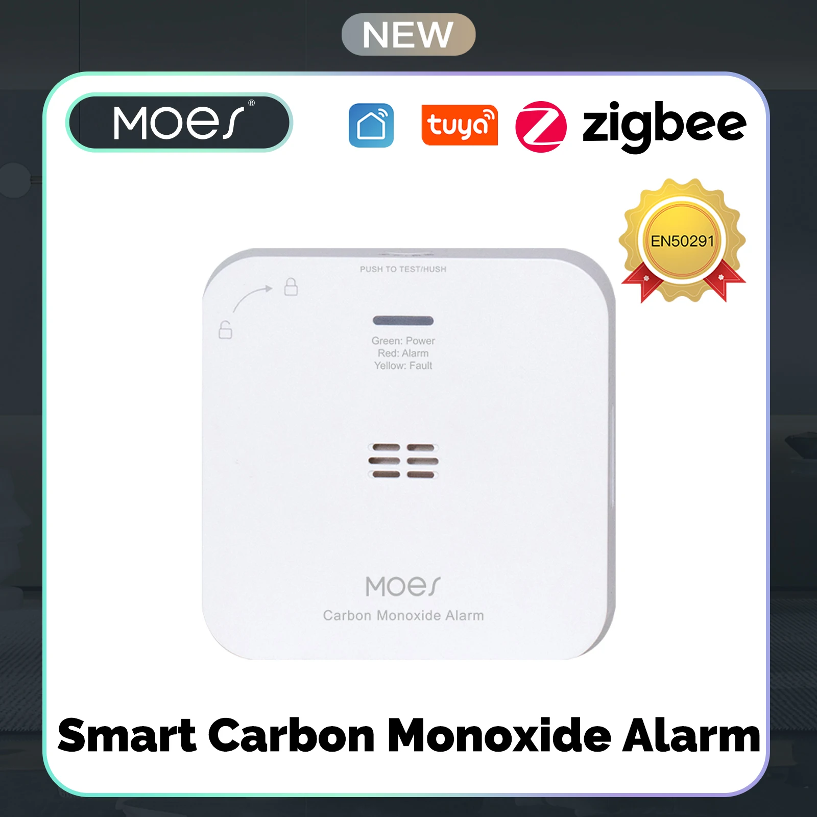 MOES Smart Wireless CO Alarm, Carbon Monoxide & Gas Leak Detector, Works with Tuya App, ZigBee Sensor for Home Kitchen Safety