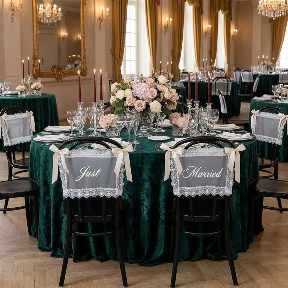 2PCS French Romantic Wedding Chair Back Lace Cover Creative Reusable Strap Chair Cover Multi Purpose Wedding Chair Banners