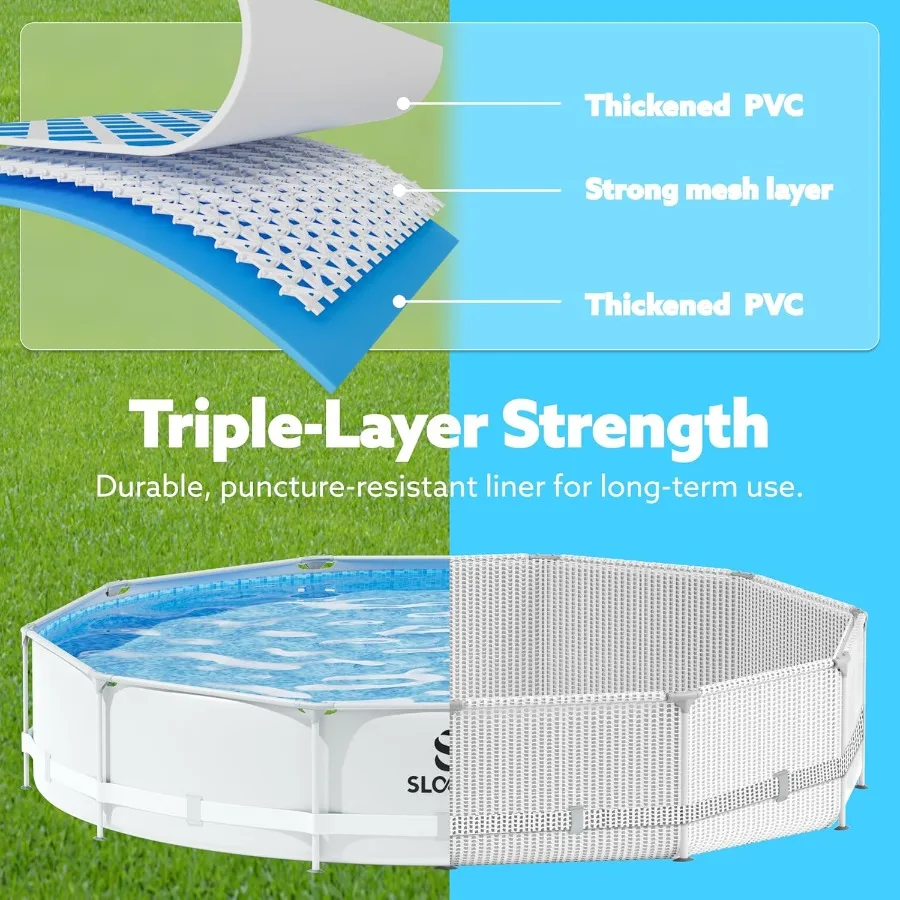 Zestaw basenu okrągłego, naziemnego, o wymiarach 305 cm x 76 cm, z wbudowaną pompą filtrującą, idealny na podwórko dla dorosłych.