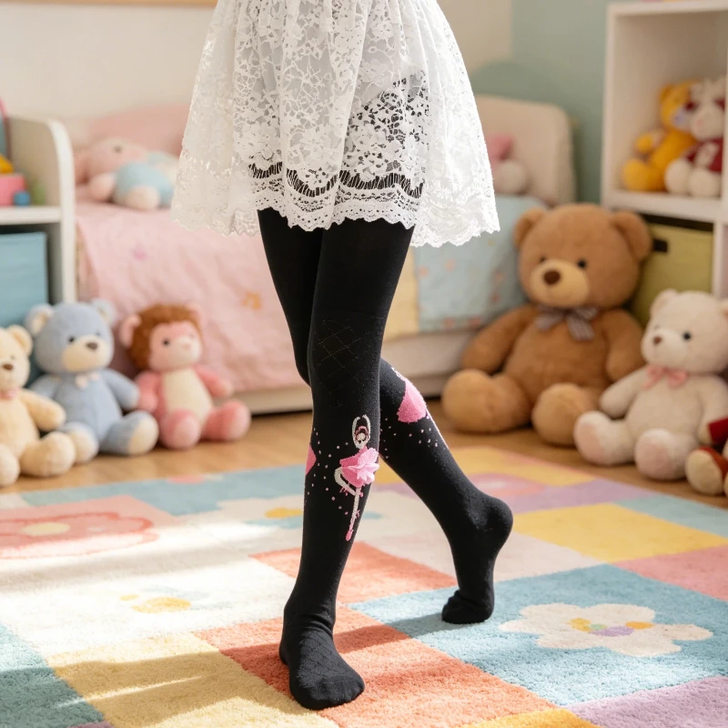 Sweet Cute Children Cotton Knitted Tights Cute Ballet Girl Pattern Soft Breathable Elastic Pantyhose Warm Skin-Friendly Leggings