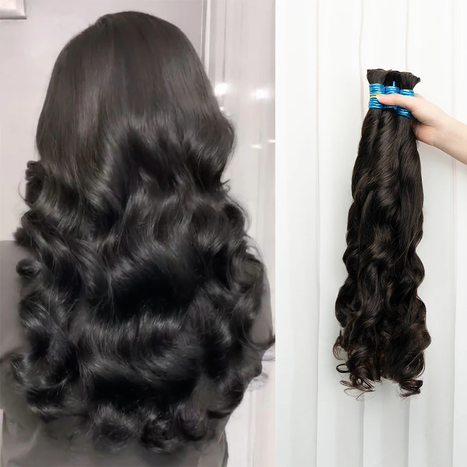 Pacotes pretos naturais brasileiros do cabelo humano, onda frouxo, nenhum cabelo da trama, extensões profundas, trança, volume