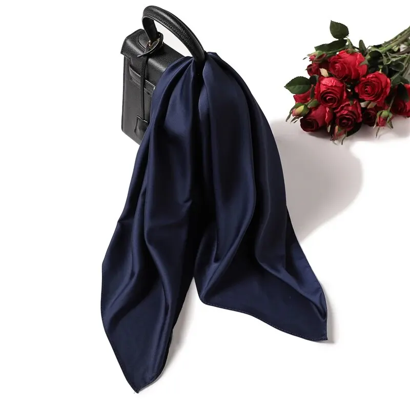 Fashion Spring Summer Women Silk Scarf Square Solid Color Shawl And Wrap Lady Hair Neck Scarves Soft Bandana Foulard