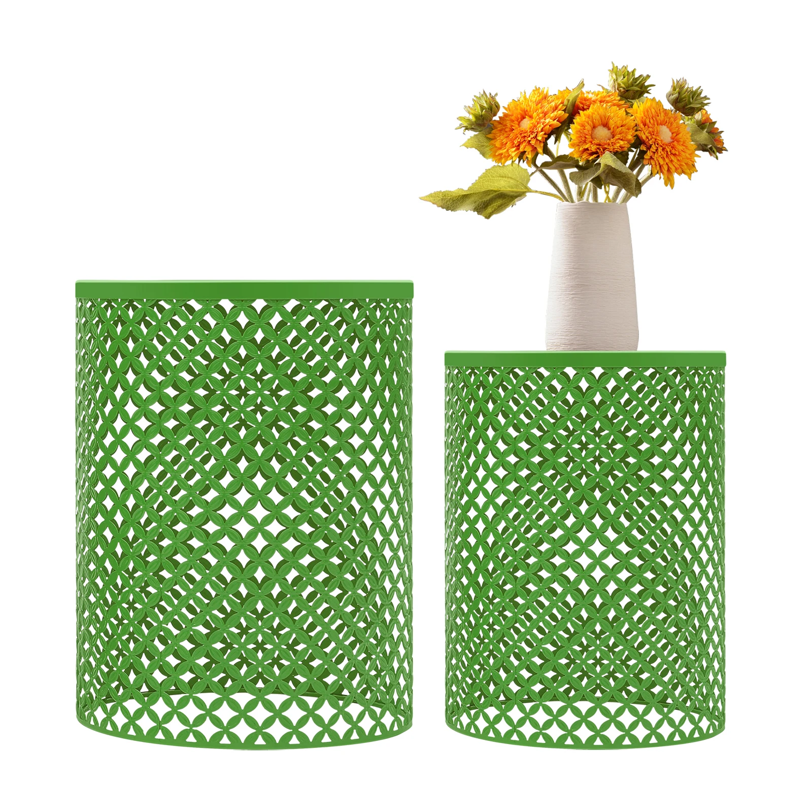 2PCS Cylindrical Side Tables Openwork Design Set of 2 Waterproof Rustproof for Gardens Balconies Bedrooms Living rooms