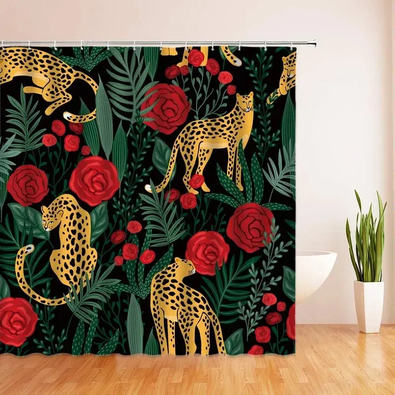 

FWM05Leopard Tropical Palm Leaf Catus Rose Wildlife Animal Watercolor Asian Tiger Jungle Flower Rainforest Plant Bathroom Cu6Hn$