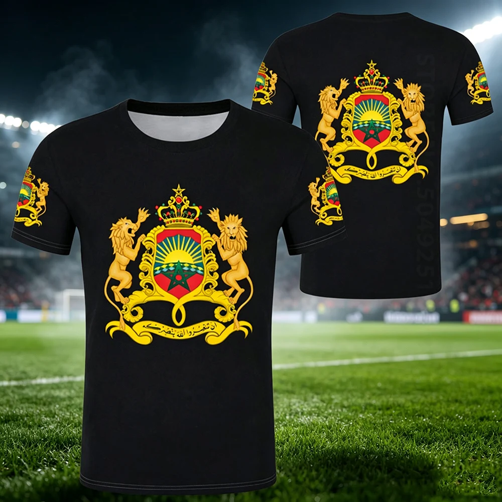 New Morocco National Coat of Arms T-Shirt for Men Lion Emblem Patriotic Football Fan Short Sleeve Crew Neck Family Kids Tees GYM