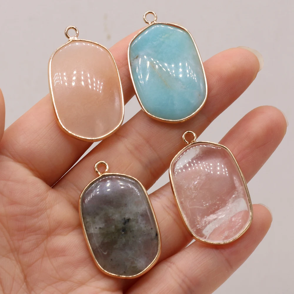 Amazonite Clear Quartz Natural Stone Oval  Pendant Jewelry Making DIY Charm Necklace Earring Accessories Gift 20x34mm