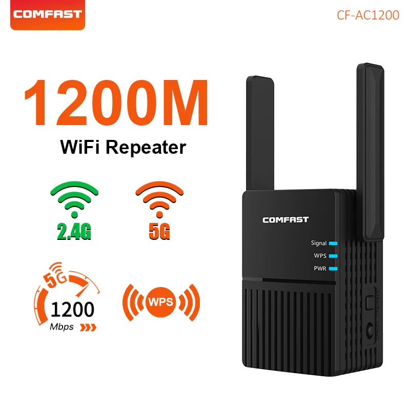 Clearance 1200Mbps Router Repeater WiFi Amplifier 2.4G/5G Network Signal Booster WiFi Extender Repeteur 2 Antenna Home Office