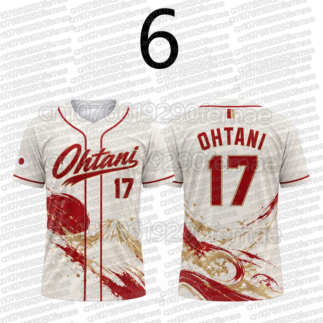 2026 Shohei Ohtani No.17 Baseball Jersey Kids Japan Red White Gold Short Sleeve Button Down Sports T-Shirt Casual Athletic Top 5