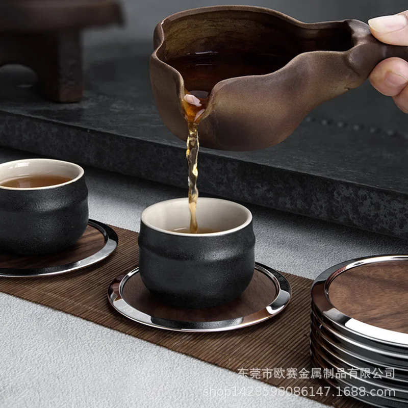 Black walnut coaster wooden teacup holder glass cup mat black walnut coaster thermal insulation home